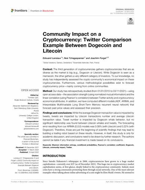 Community Impact on a Cryptocurrency: Twitter Comparison Example Between Dogecoin and Litecoin - Frontiers