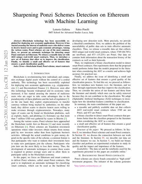 Detection of Ponzi scheme on Ethereum using machine learning algorithms - Nature.com